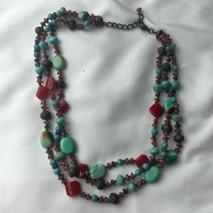 Stone glass metal beaded necklace